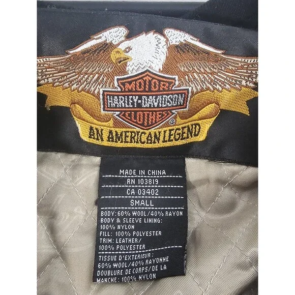 Harley Davidson Jacket Mens Leather/Wool Blend Varsity Jacket Sz S (runs big) - Picture 4 of 7